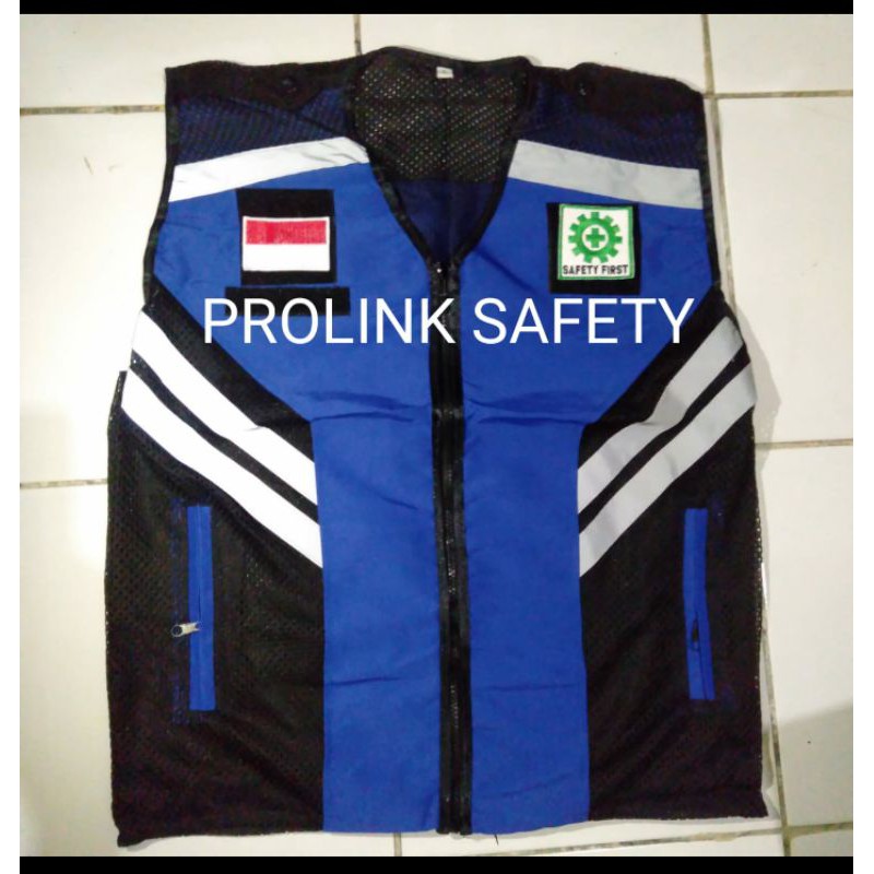 ROMPI SAFETY BIRU HITAM BAHAN TASLAN SAMPING JARING FREE LOGO K3 BENDERA