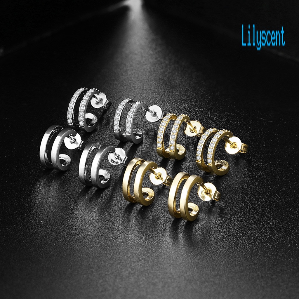 Ls 2Pcs / Set Anting Tusuk Aksen Berlian Imitasi Untuk Perhiasan Wanita