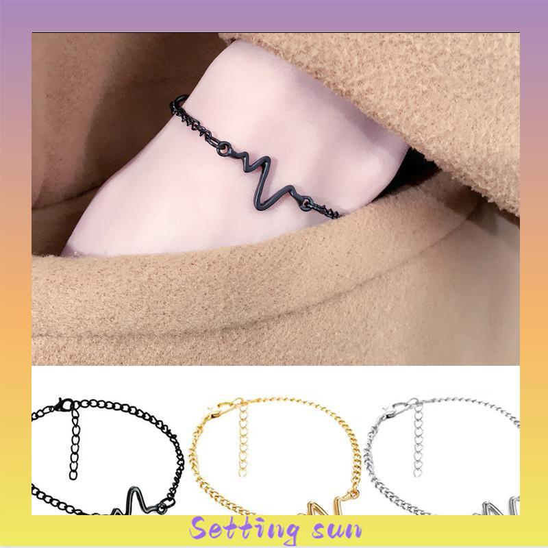 Gelang Rantai Adjustable Simple Model Elektrokardiogram Untuk Pria/Wanita/Pasangan TN