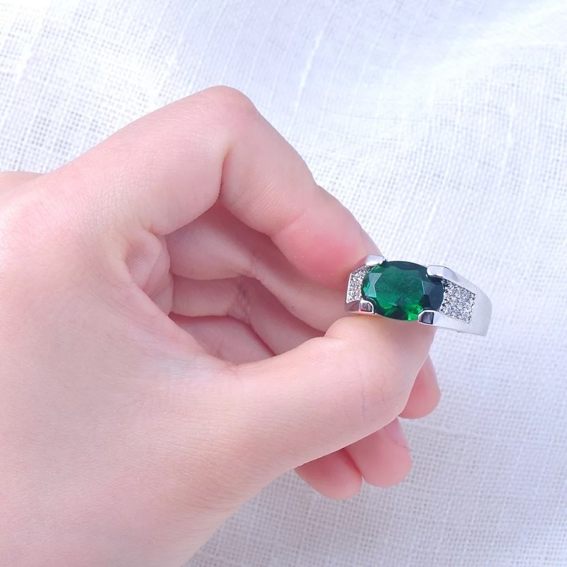 Cincin Batu Permata Zamrud Hijau Green Emerald Cubic Zirconia Ring Perak Elegan Mewah Kasual Minimalis