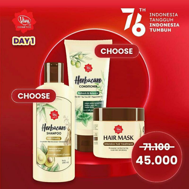 Paket Perawatan Rambut Herbacare Shampoo Hair Conditioner Hair Mask Viva