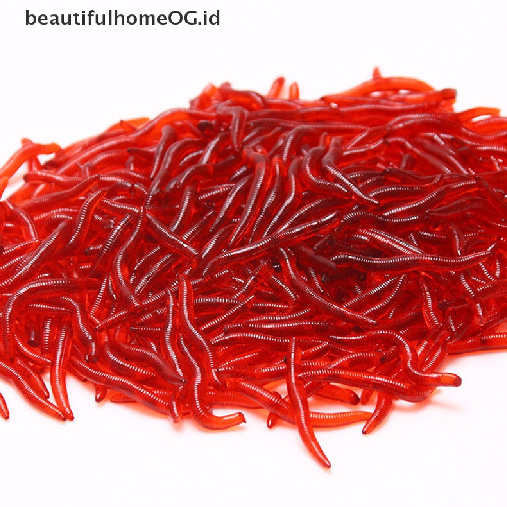 Beautifulhomeog.id / 100Pcs Umpan Pancing Soft Bait Bentuk Cacing Tanah Bahan Karet Silikon