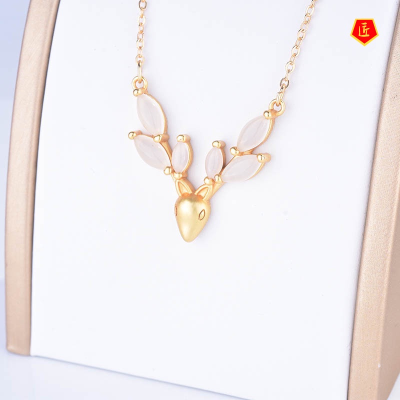 [Ready Stock]Deer Necklace Pendant Hetian White Jade Chalcedony Necklace