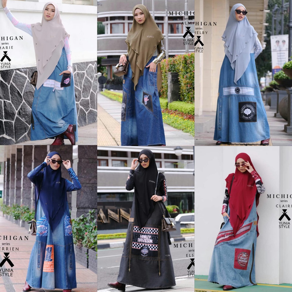 [YUNIA SYAR'I] GAMIS SYARI / DRESS SET DENIM KOLEKSI TERBARU " MICHIGAN SERIES " By Yunia Syari