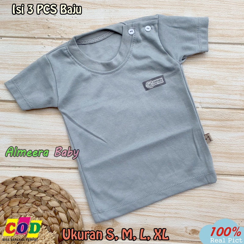 3 PCS Baju Bayi Kaos Oblong lengan Pendek Ukuran S,M,L,XL Almeera Baby and Kids