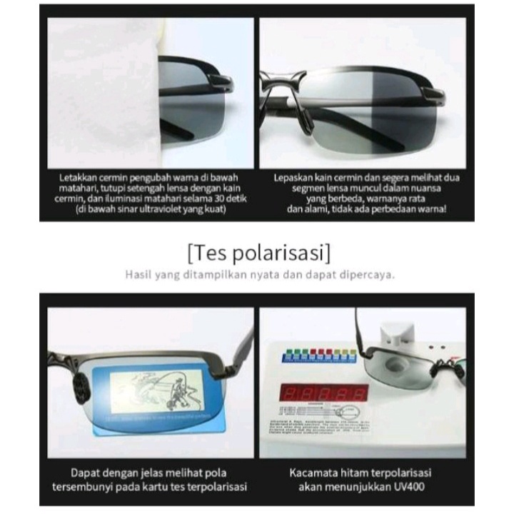 [BISA COD] Kacamata Hitam Pria Photocromic Polarized Siang Malam Polaris Anti Silau Otomatis Sunglasses Anti UV