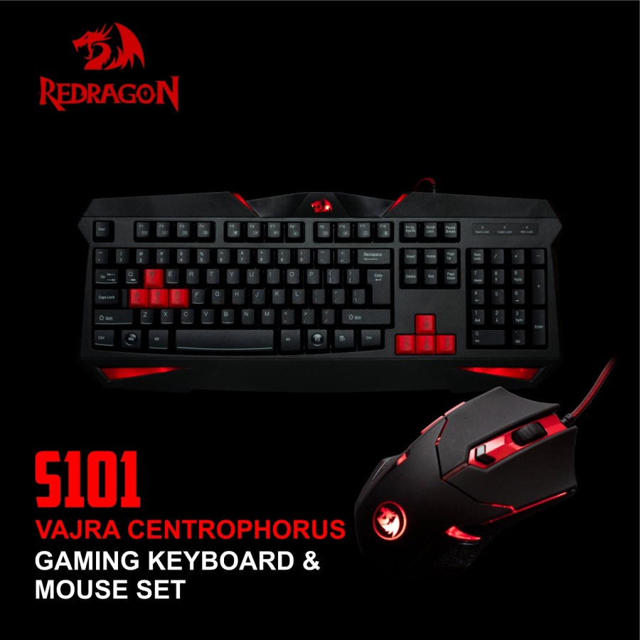 Redragon Gaming Keyboard &amp; Mouse S101 Vajra Centrophorus combo paket