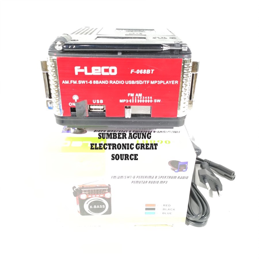 F068BT Fleco Speaker Portable Radiio Putar FM AM SW1-6 8Band MP3 Playe