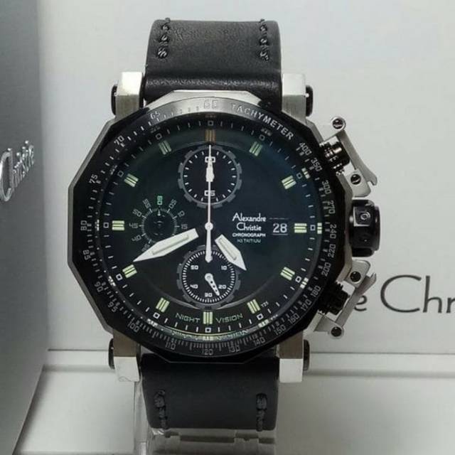 Jam Tangan Pria Alexandre Christie AC 9213 NIGHT VISION Tritium Silver Black Original
