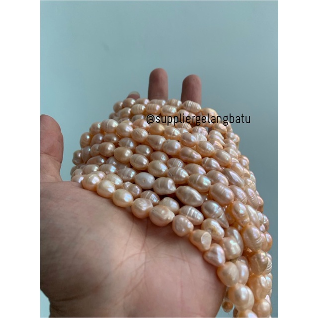 Bahan Mutiara Air Tawar Barok / Baroque PEACH 8 x 14mm OVAL pearl