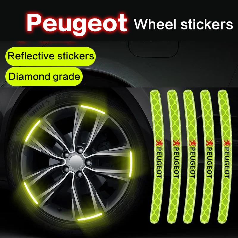 20Pcs Peugeot stiker peringatan stiker reflektif roda mobil untuk 4008 Rcz 5008 206 207 307 301 308 408 3008 508
