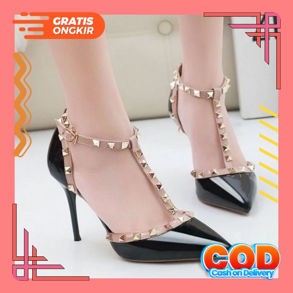 Sepatu Hak Tinggi Wanita Perempuan Terbaru Korea Murah Hitam Import Pr Bryan Dinda Heels Runcing 5Cm