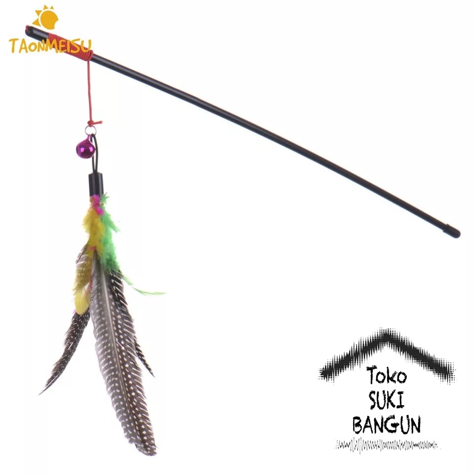 Cat Toy Stick Pet Teaser Feather Stick Fishing Mainan Kucing Lonceng