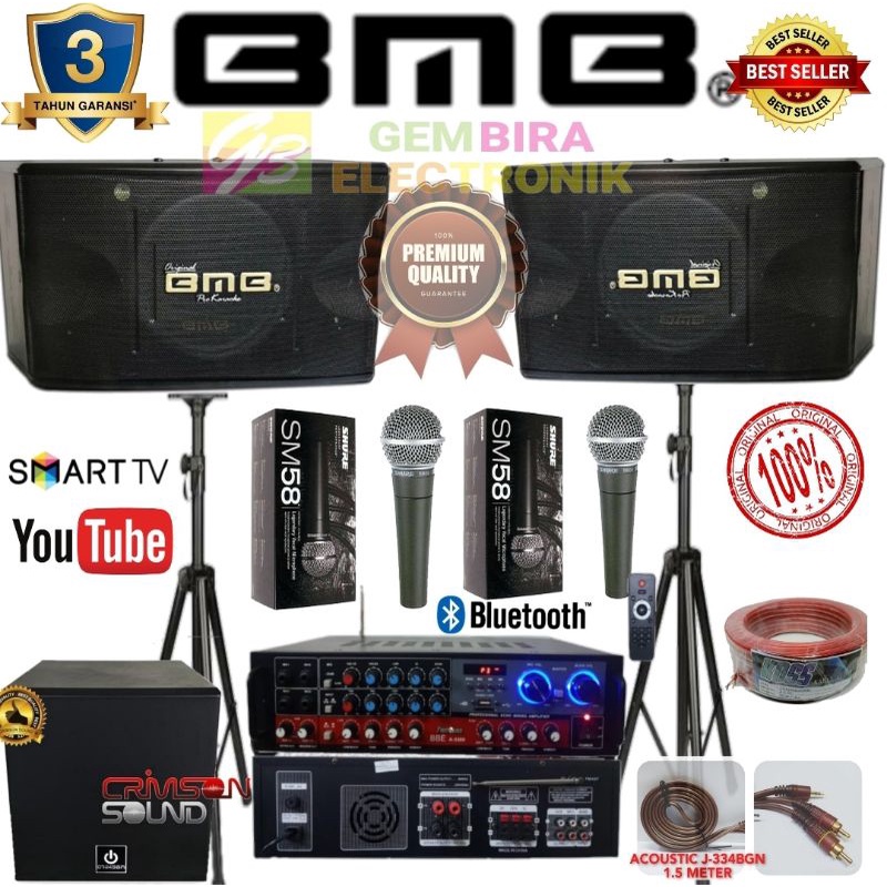 Jual Paket Karaoke Speaker BMB 10 inch subwoofer aktif 12 inch dan Power Mixer Bluetooth