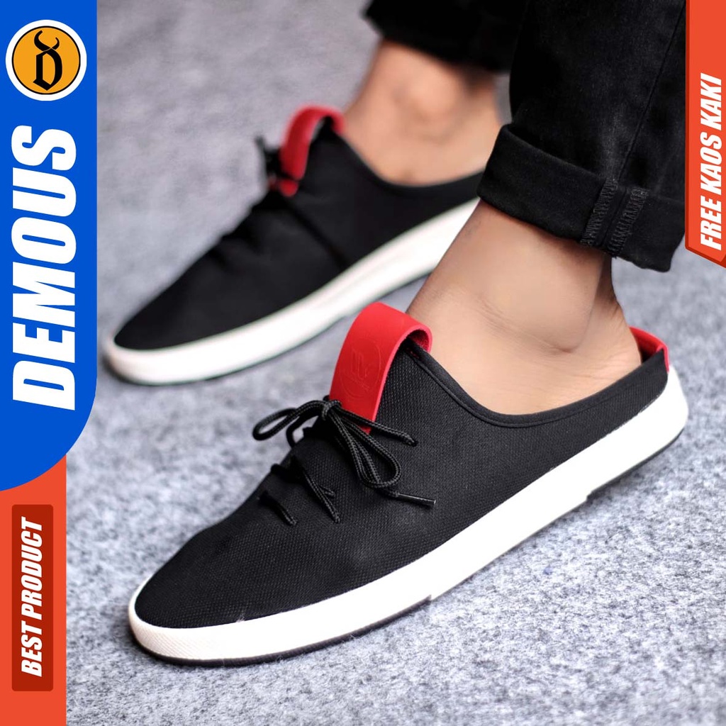 DEMOUS SWAREZ Sepatu Sandal Bustong Pria Sepatu Slop Tutong Hitam