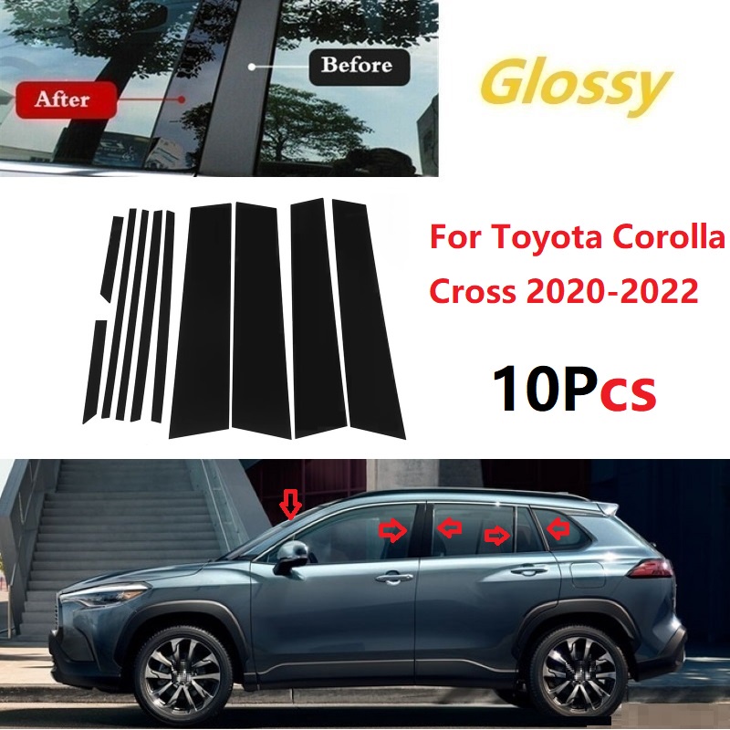 10pcs PC Cermin B-pillar Hitam Glossy Stiker Untuk Toyota Corolla Cross2020 2021 2022 2023 Pilar Kolom Hias Sticker Trim