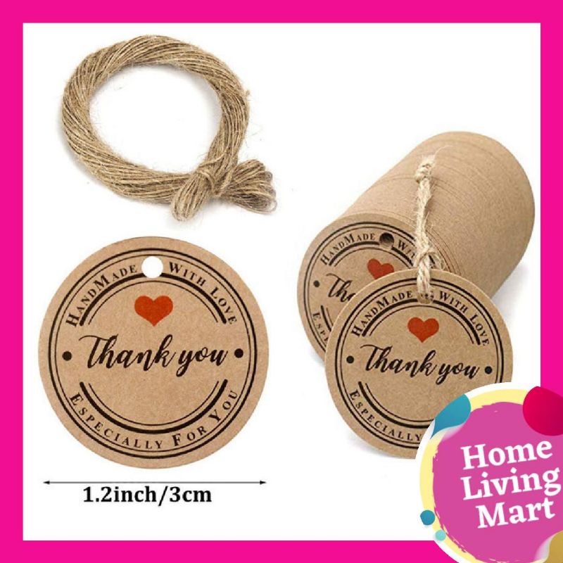 

100 pcs Hang Tag Hangtags Tags Thank You Card Handmade Sweet Kraft For You Handmade with Love