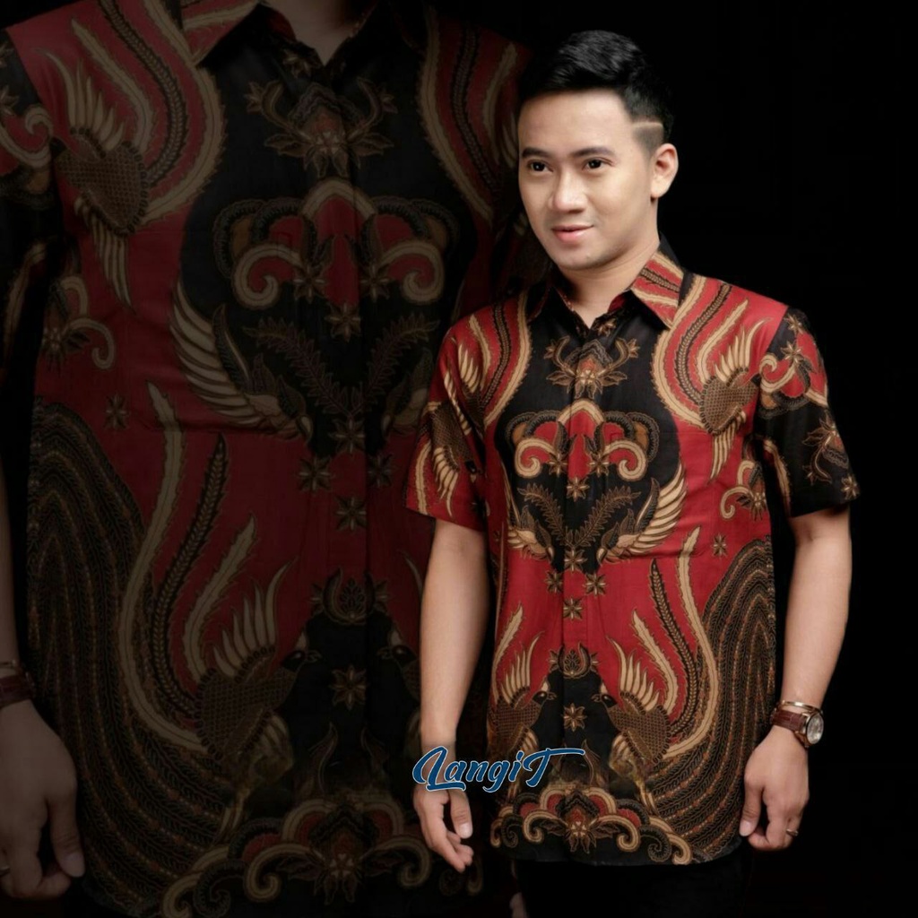 Kemeja Batik Anak Laki-laki Lengan Panjang Couple Ayah Dan Anak Motif Ironman Merah Marun