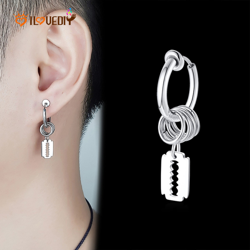 Anting Rantai Panjang Menjuntai Liontin Daun Bahan Stainless Steel Gaya Punk Elegan Untuk Pengantin Wanita