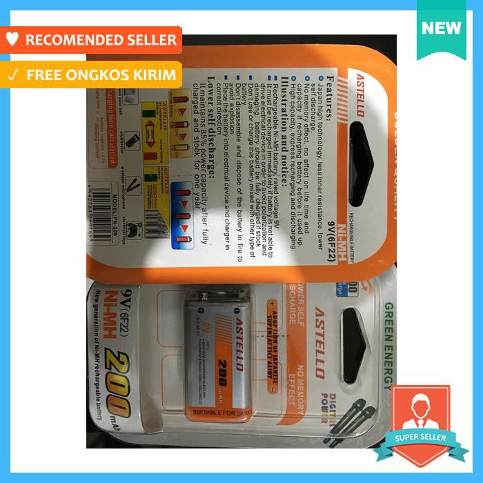 baterai kotak 9v 200mah batre cas ulang rechargeable baterai kotak - kotak baterai