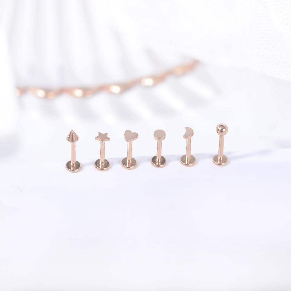 1pc Anting Tindik Bibir Bahan Stainless Steel Warna Rose Gold