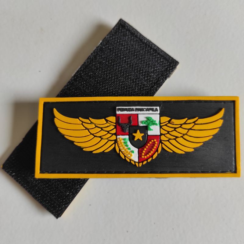 PATCH RUBBER LOGO PP ( PEMUDA PANCASILA) WING'S KOTAK PANJANG/TEMPELAN EMBLEM KARET VELCRO