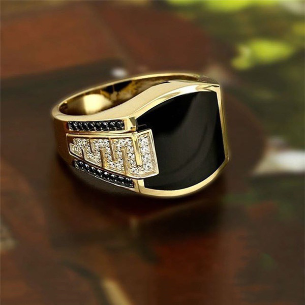 Enamel Berlian Hitam Cincin Pria Baja Titanium Emas Aksesoris Perhiasan Fashion Gold Rings