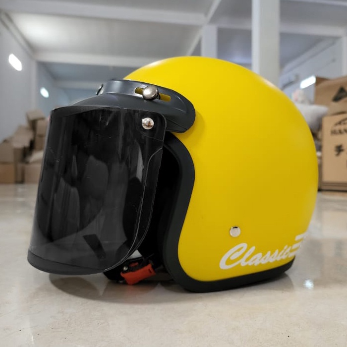 Helm Bogo Retro Dewasa Pria Wanita Polos Klasik SNI Motor-kuning doff