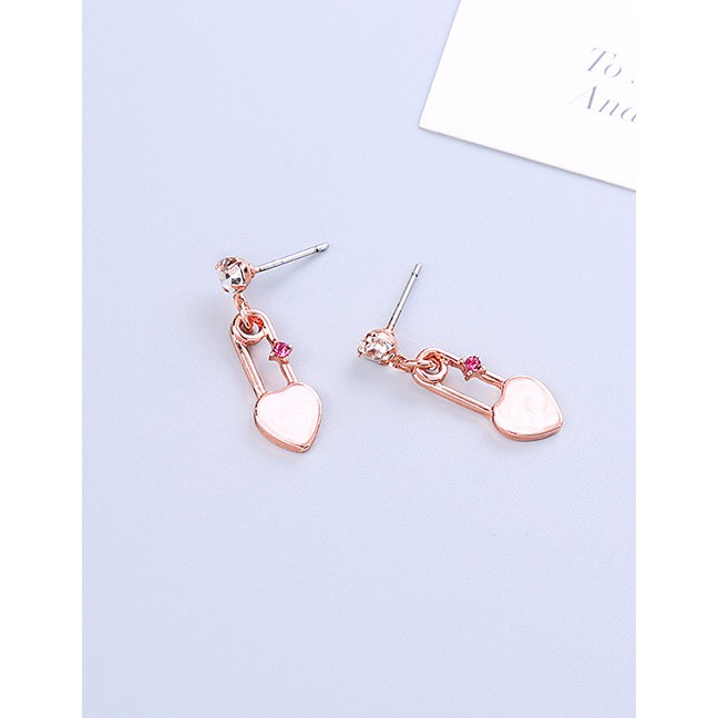 LRC Anting Tusuk Fashion Gold Drop Glazed Diamond Heart Earrings F95544