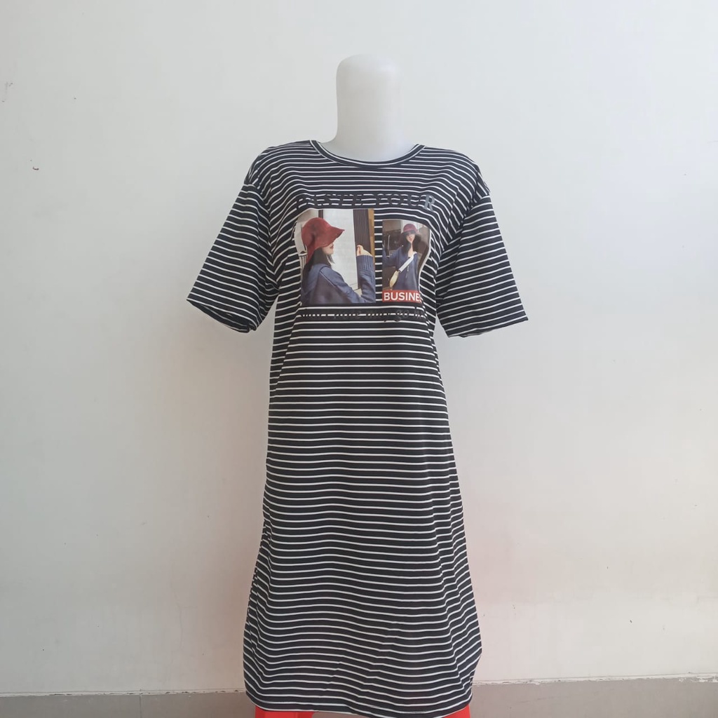 Asan_fashion Tunik Salur Hitam Putih Dres Wanita Model Terlaris Motif Asli