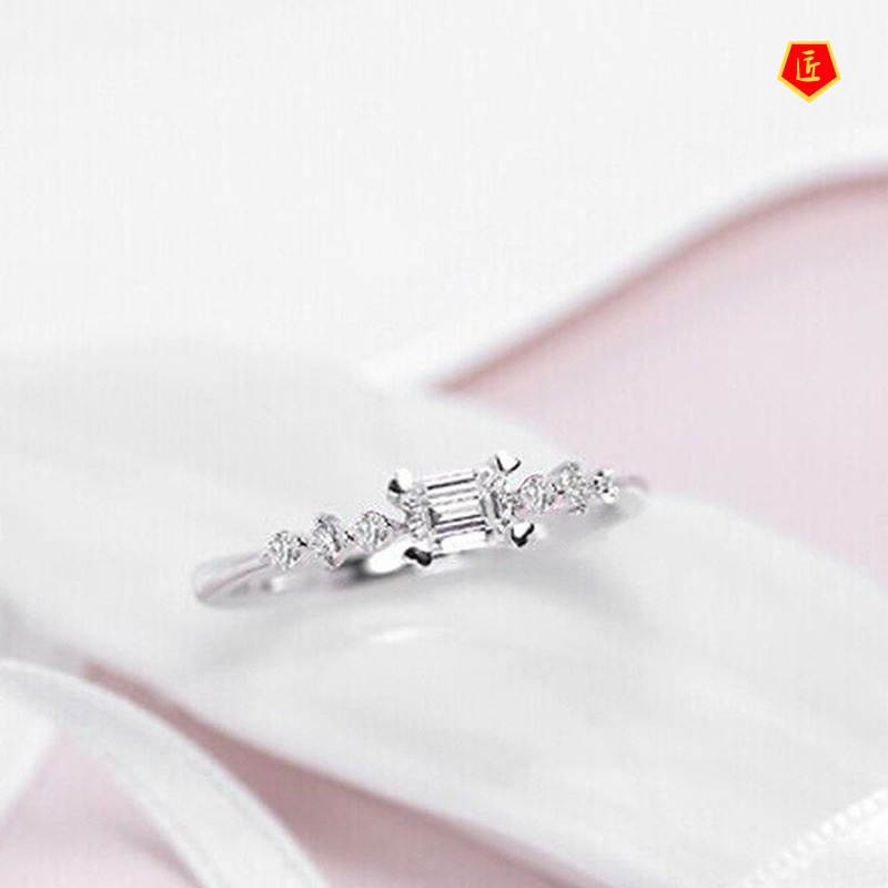 [Ready Stock]925 Silver Exquisite Square Diamond Japanese Style Ring