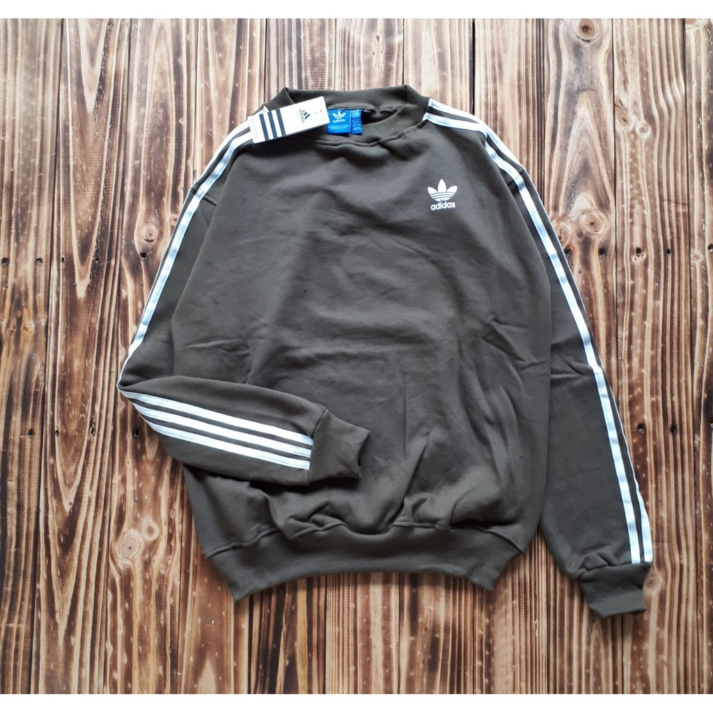 CREWNECK PREMIUM ADIDAS 3 STRIPES GREEN ARMY