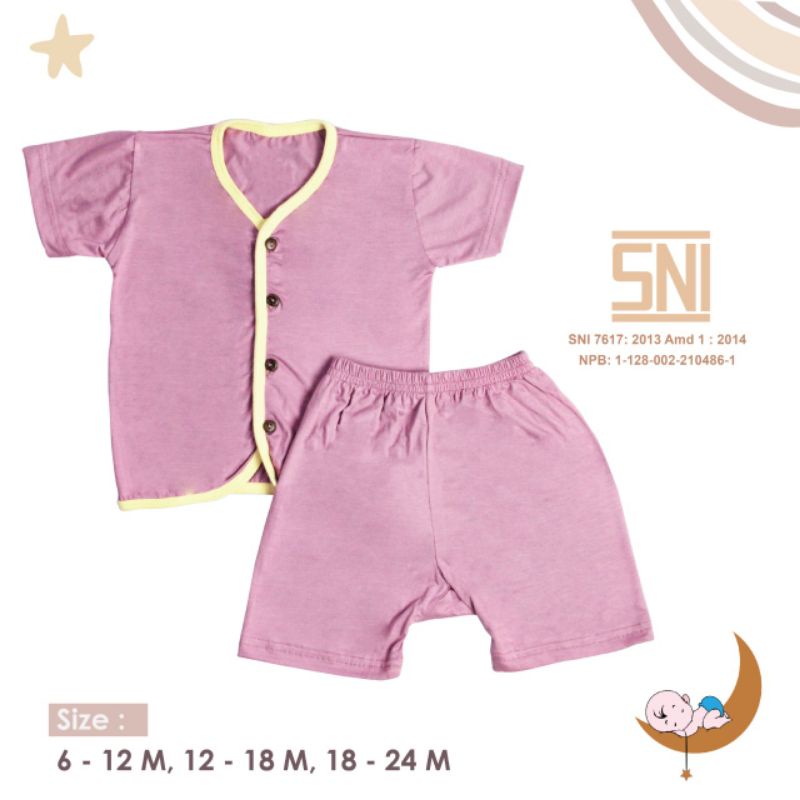 SNI Stelan Pendek Kancing Moons Polos Stelan Bayi Baju Lahir Stelan Bayi