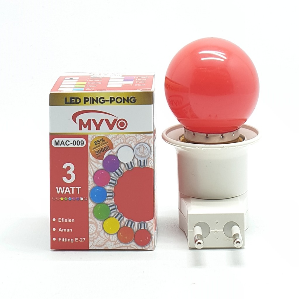 Myvo Merah Lampu Led Ping Pong 3W E27 Warna Merah + Linux Fiting Colok Switch / LAMPU TIDUR