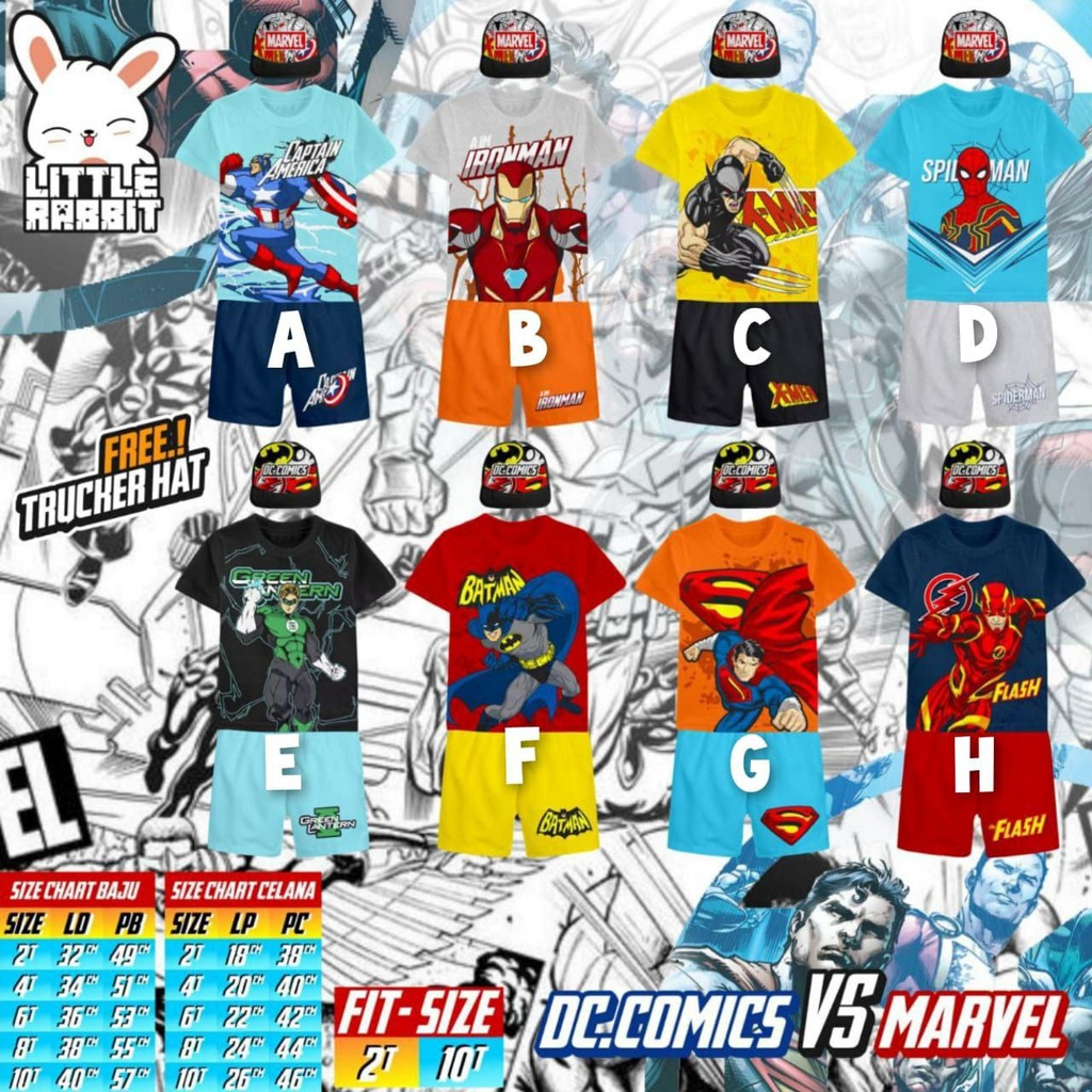 SETELAN ANAK Superhero DC Comics ft Marvel By Little Rabbit