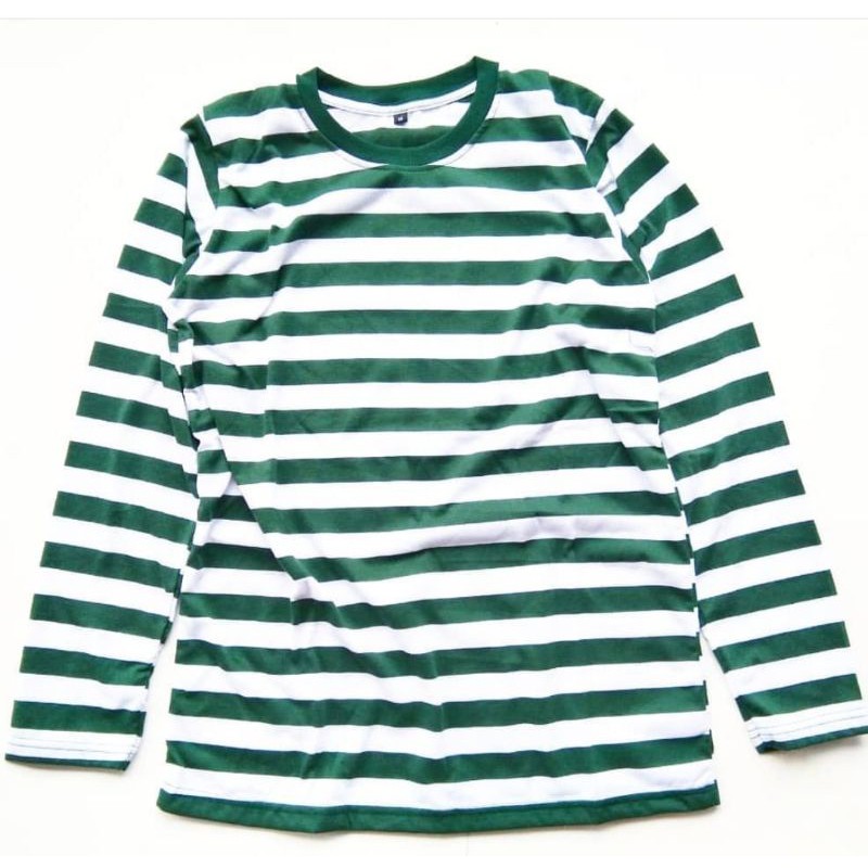 KAOS STRIPE LONG PUTIH GREEN BIG MINT | KATUN 30s