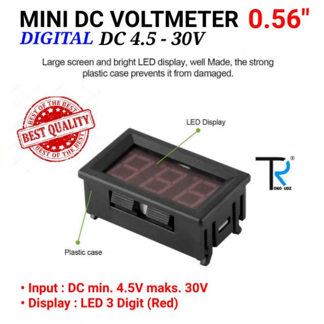 Volt Meter DC 4.5V - 30V Digital Voltmeter 0.56inch Dengan Frame 2 Kabel