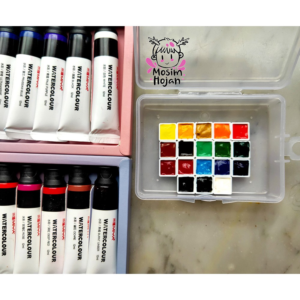 

Miya watercolor tube share mini pan 18 warna