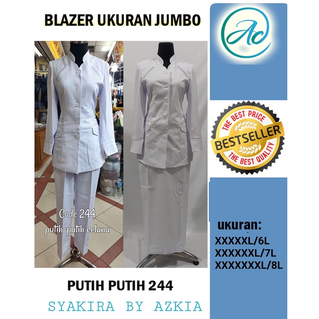 Blazer JUMBO Putih putih kode 244 ukuran  6L-7L-8L setelan Rok Dan Celana-seragam Guru dan PNS-Pakaian Pemda terbaru-blazer terbaru