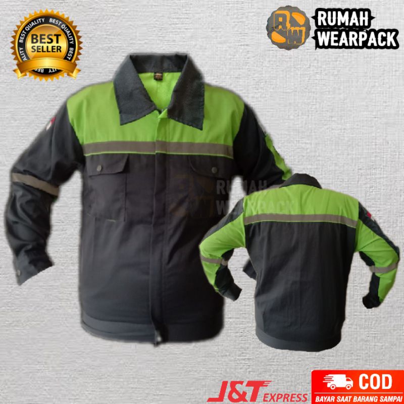 Baju Safety/ Wearpack Safety Atasan Abu Tua Kombinasi Hijau Pupus