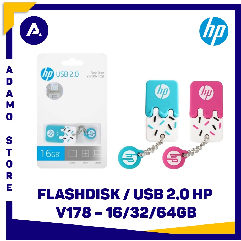 Flashdisk HP v178 16GB 32GB 64GB USB 2.0 Karet Biru / Merah