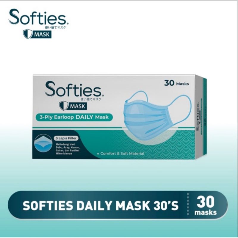 Masker Softies Daily Mask 3ply Earloop isi 30pcs/Masker Sehari2