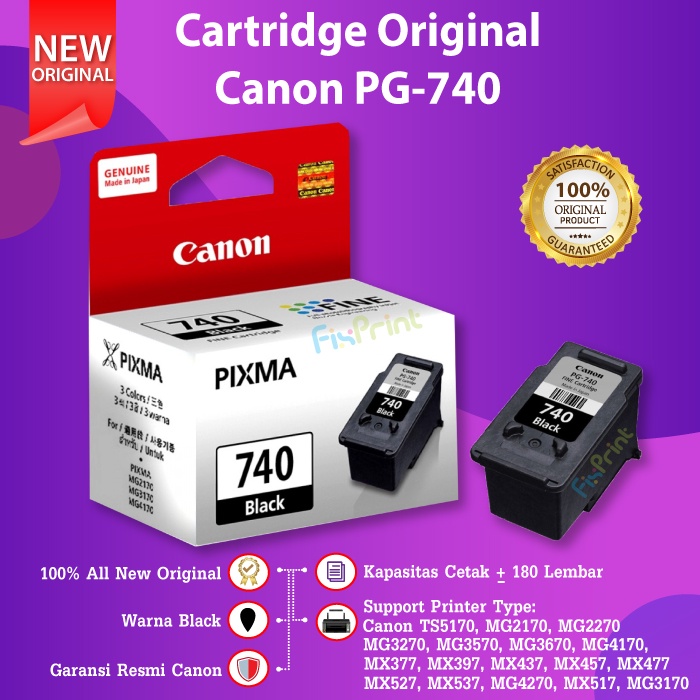 Cartridge Tinta Canon PG740 PG-740 Black Printer TS5170 MG2170 MG2270