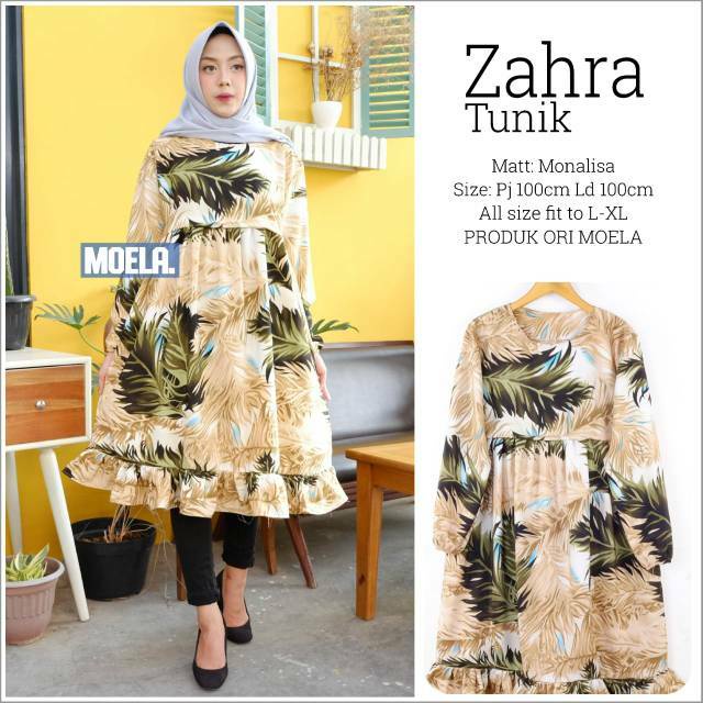 PROMO Tunik Atasan Monalisa Blouse Motif Daun Kelapa / Baju Tunik Wanita - Tunik Motif Daun(BISA COD