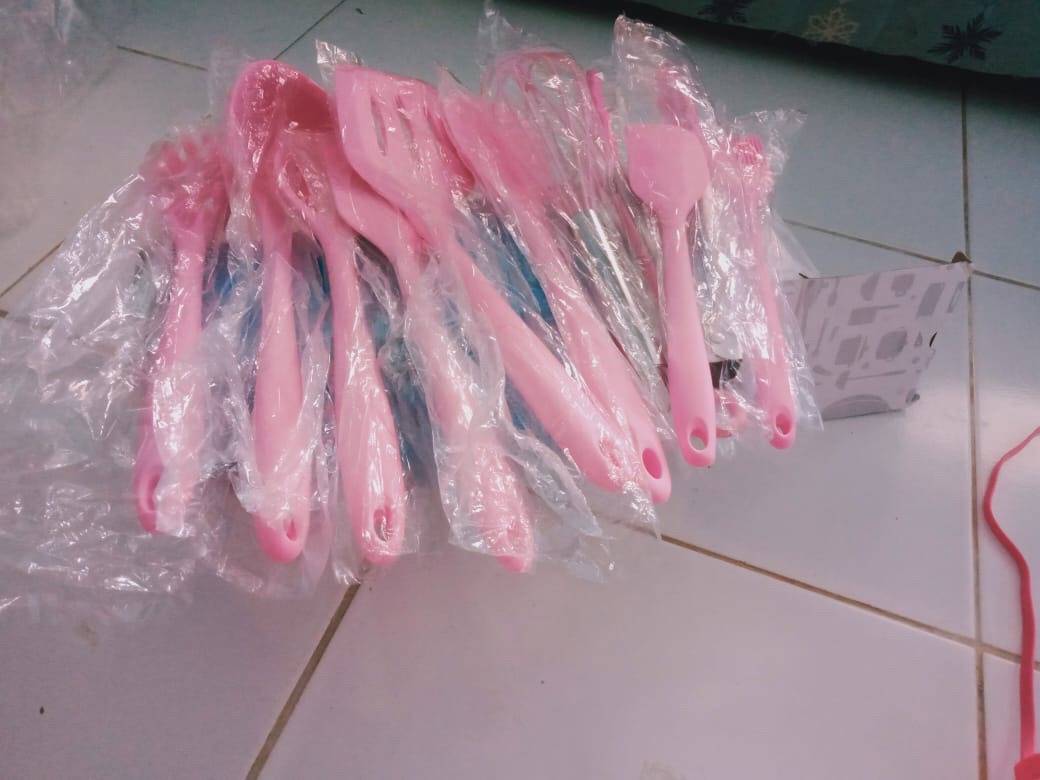 Set Dapur Silicone 10pcs Pink Silikon Spatula Turner Set Paket 10in1 Alat Masak Kitchen Utensils