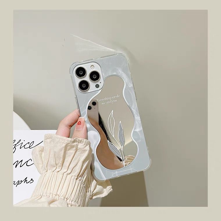 [TPC] Mirror Phone Case Gray Flower IPHONE 6 6S 7 8 PLUS X XS MAX XR 11 12 13 14 15 PLUS PRO MAX Casing Cermin HP IP027