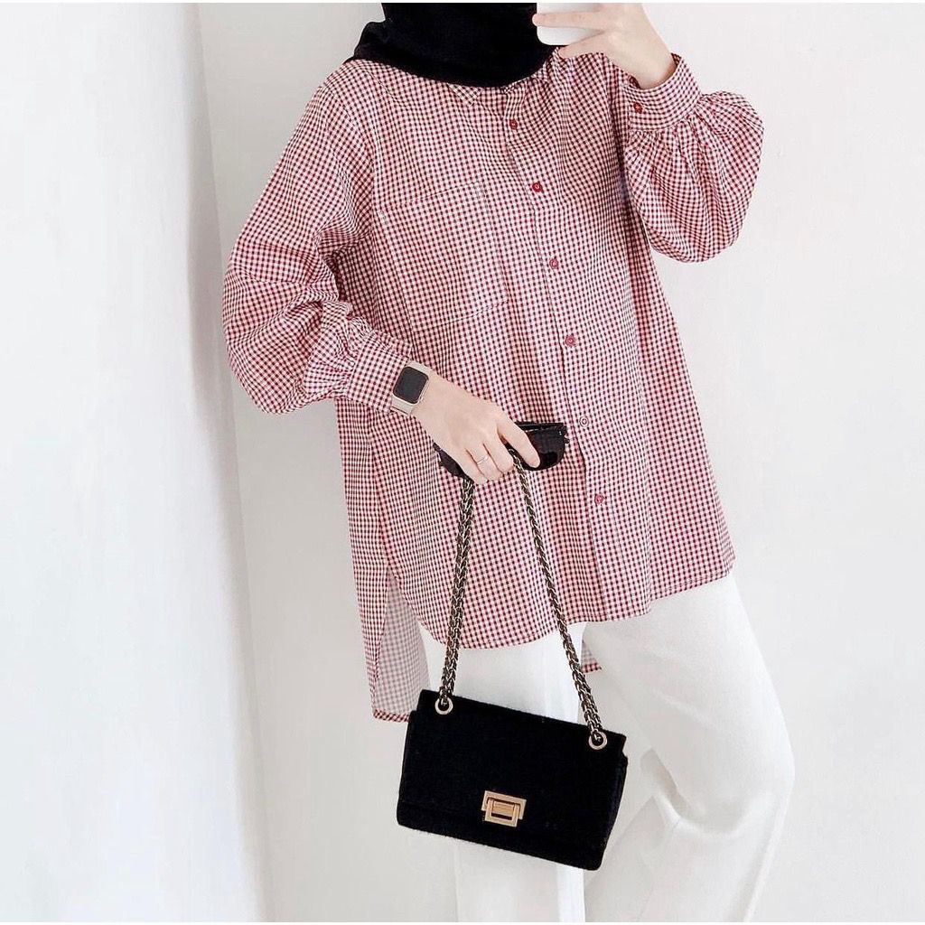 COD kemeja yumna Top Blouse Kotak Kasual