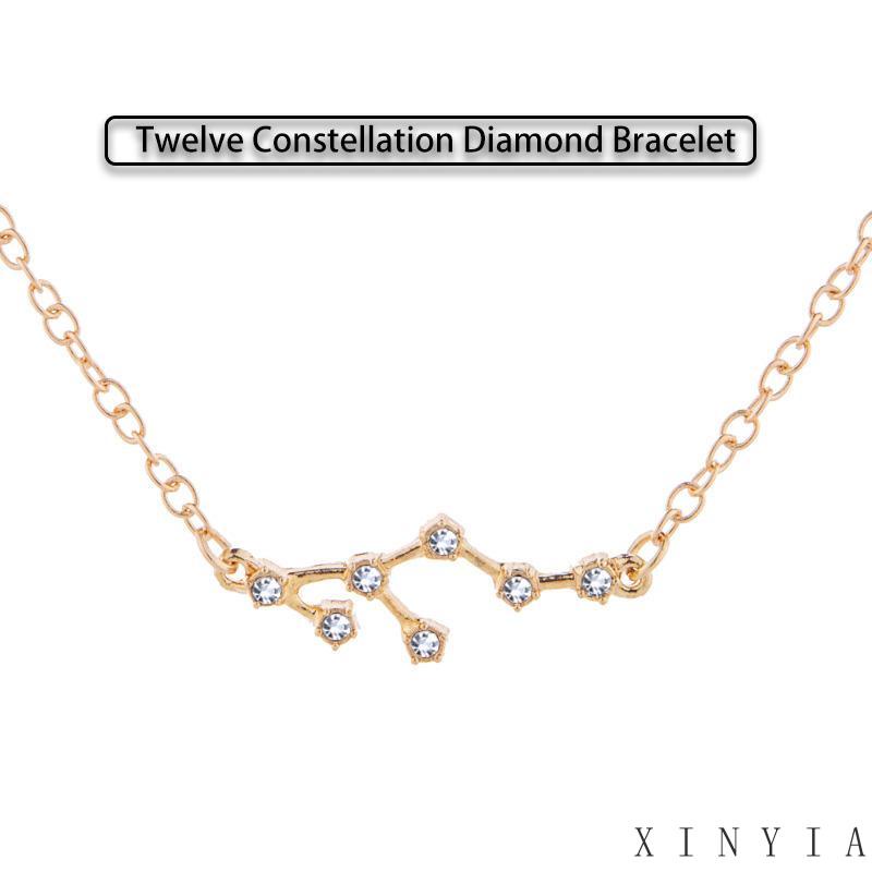 Xia.id Gelang Tangan Rantai Alloy Wanita Liontin 12 Rasi Bintang Hias Berlian Imitasi