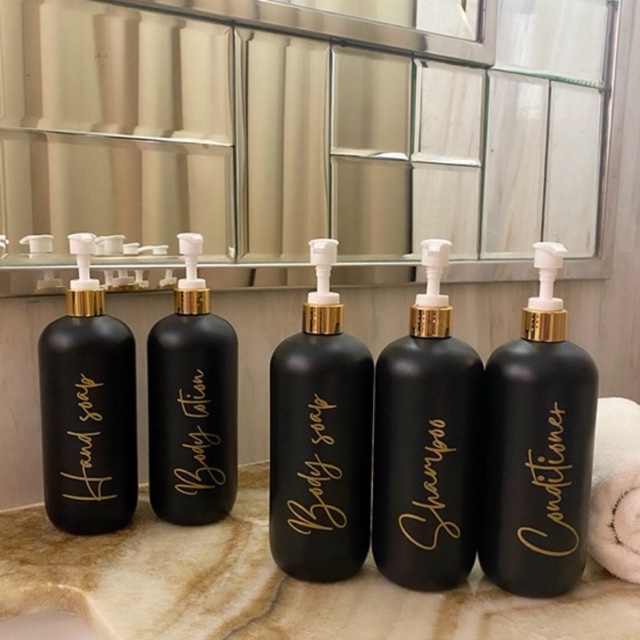 botol hitam 500ml n24 gold edition.  aesthetic bottle minimalist refill organizer tempat sabun cair pump estetik