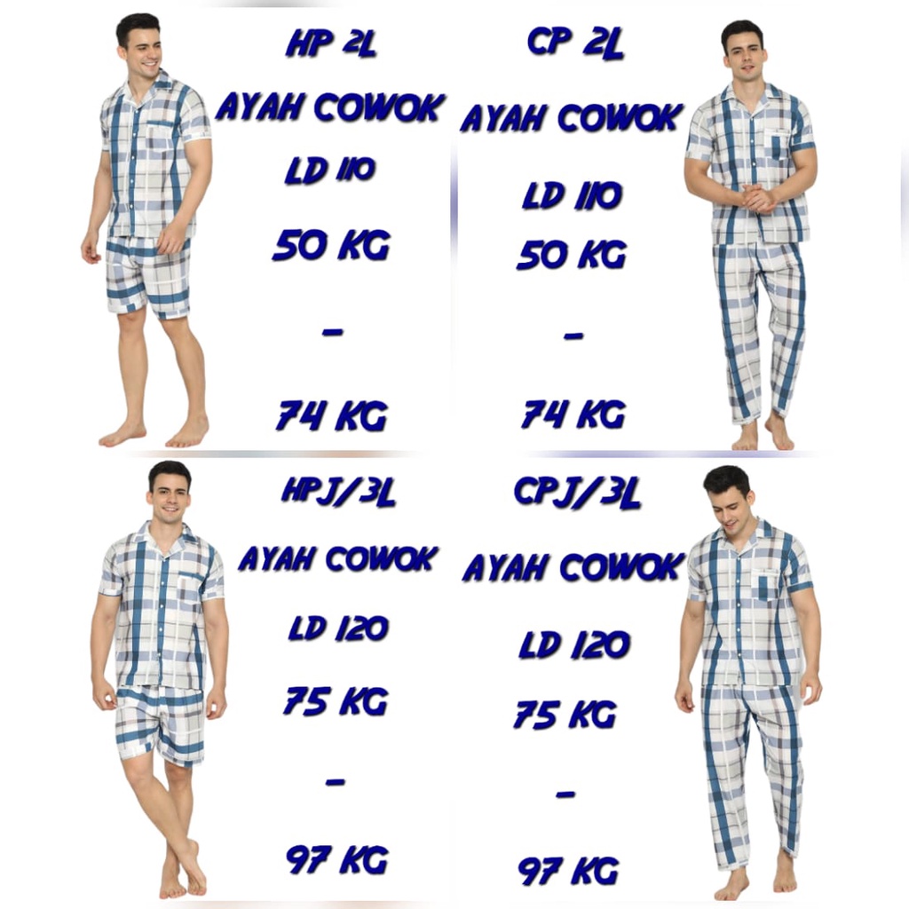 PIYAMA KATUN COWOK/PRIA COUPLE AYAH DAN ANAK COWOK MOTIF KOTAK JOSEPH BROWN AND BLUE